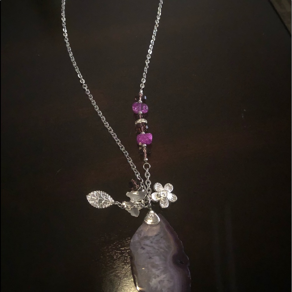 Purple silver stone nickel free necklace